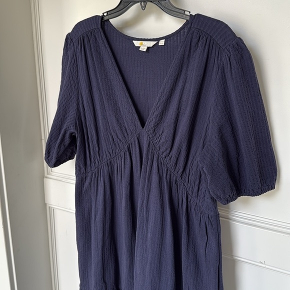 BODEN Jersey Seersucker Midi Cotton Dress V Neck Navy Blue US 12 Regular Large - Picture 5 of 10